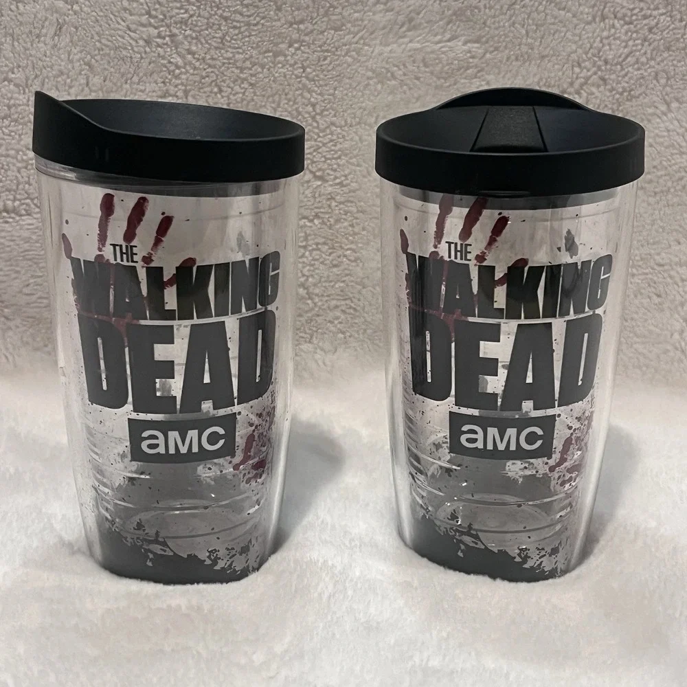 Tervis Tumbler RARE The Walking Dead 16oz Insulated Cup &‎ Lid 2014 EC Lot Of 2
